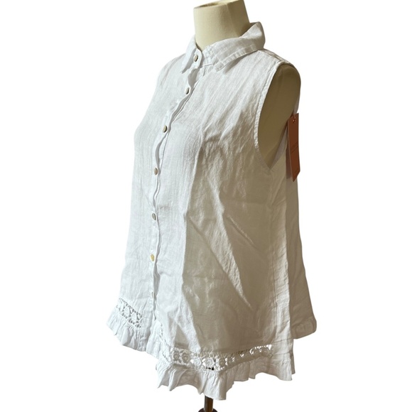 SCANDAL ITALY TOP NWT S BREATHABLE LINEN BABYDOLL CROCHET LACE COASTAL CHIC - Picture 5 of 13